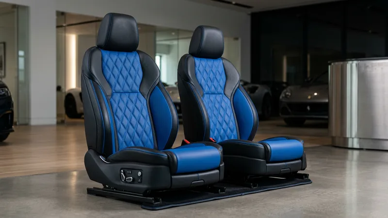 Bancos de couro automotivo revestidos em preto e azul com costura em Pindamonhangaba